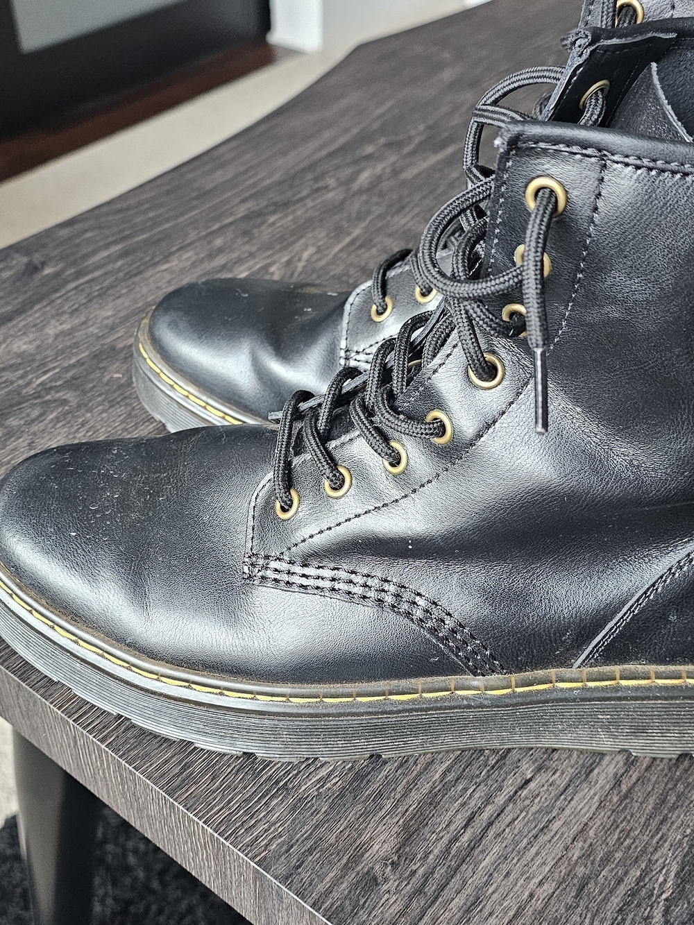 Dr. Martens Black Leather Lace-Up Ankle Boots with Gold Eyelets - Picture 3 of 8